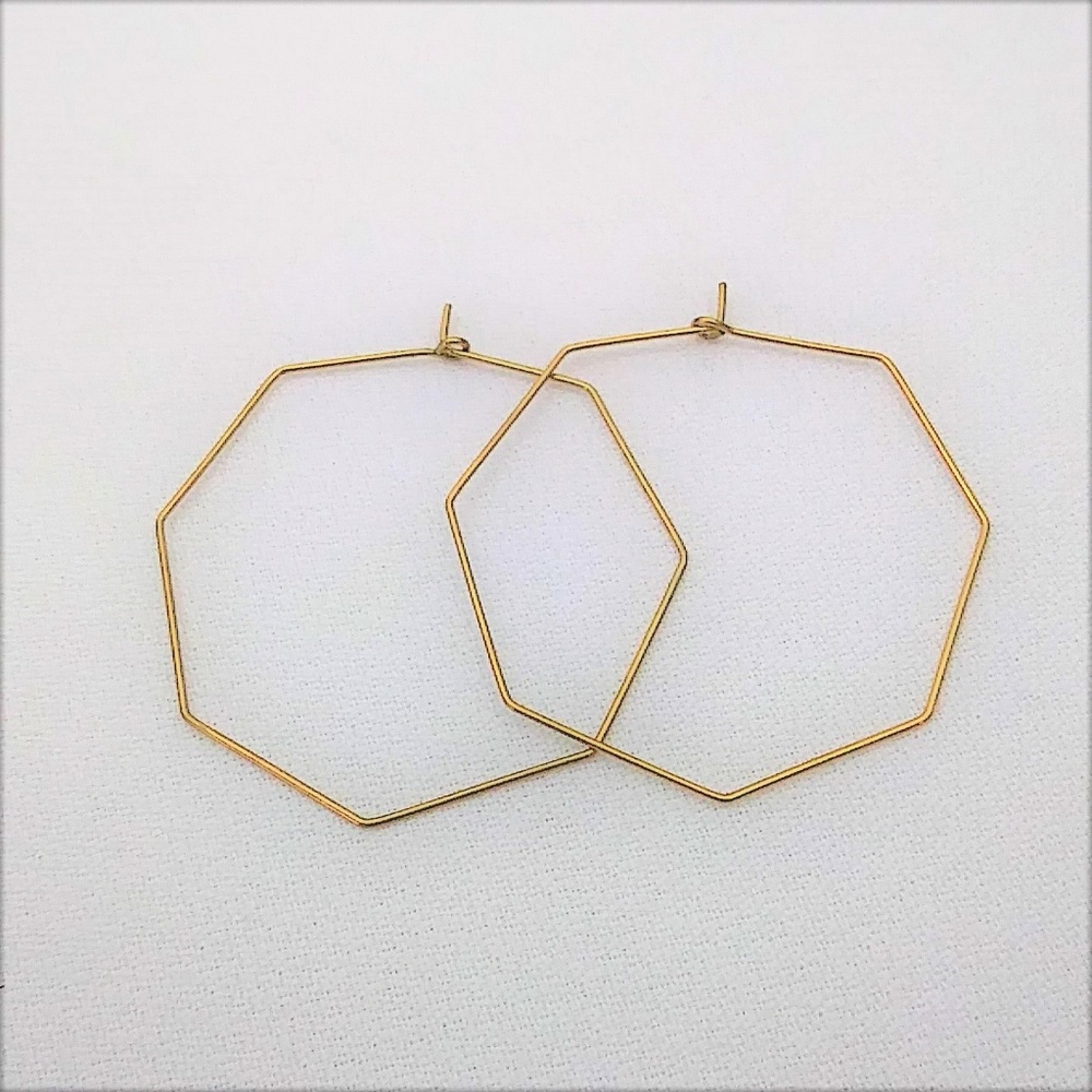 Brass Octagon Earrings, Geometric Earrings